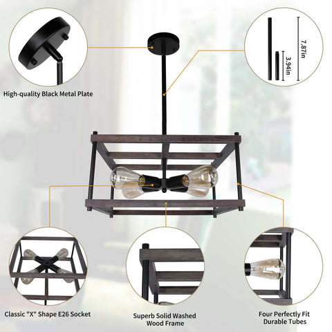 4 Light Farmhouse Semi Flush Mount Ceiling Light Rustic Wood And Black Metal Industrial Vibe Fixture For Living Room Dining Room Hallway Kitchen Entryway Now