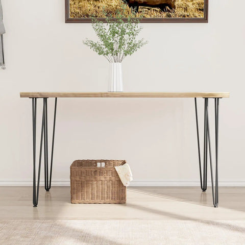 30 Inch Hairpin Table Legs Half Inch Diameter Three Rod Steel Black With Rubber Floor Protectors 4 Pack On Wood Table