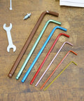 Ball End L Wrench Set Double Pack With ColorGuard 22 Piece Ultra Long Arm Allen Keys in various colors on wooden surface