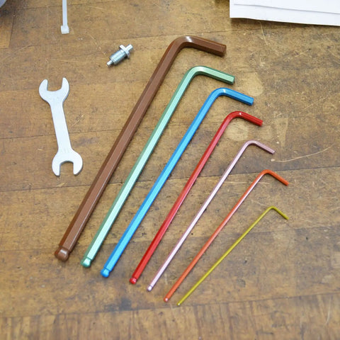 Ball End L Wrench Set Double Pack With ColorGuard 22 Piece Ultra Long Arm Allen Keys in various colors on wooden surface
