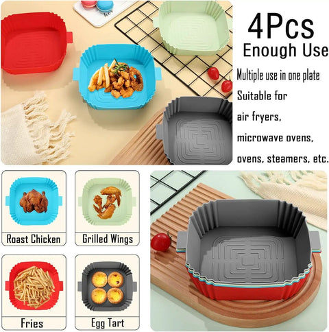 Silicone Air Fryer Liners Set Of 4 Pcs 7.6 Inch Square Reusable Liners For 3 To 6 Qt Air Fryers Dishwasher Safe Heat Resistant Nonstick