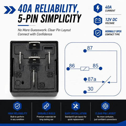 Heavy Duty 4 Pack 5 Pin Electrical Relays For Automotive Cars Trucks Marine Boats 12V 30 To 40 Amp Reliable High Current Switches