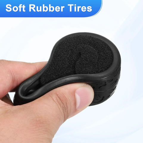 Close-up of a person holding 4Pcs Soft Rubber RC On Road Car Tires For 1 By 10 Scale Touring Cars With Foam Inserts 71mm OD.