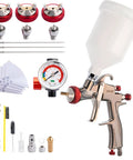 R500 LVLP Spray Gun With 1.3mm 1.5mm 1.7mm And 2.0mm Nozzles, Air Flow Control Valve, Paint Filters, and accessories for versatile use.