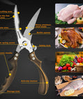 Heavy Duty Kitchen Shears Two Pack Poultry And Meat Scissors Set Bone Cutting Scissors For Cooking And Grilling Durable Stainless Steel Easy Clean Multipurpose Kitchen Must Have, stainless steel shears with wood handle and safety lock