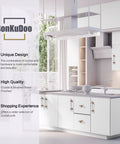 Modern kitchen with white cabinets featuring crystal glass drawer pulls in champagne bronze finish set of five cabinet handles.