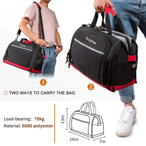 Heavy Duty 16 Inch Wide Mouth Tool Bag With 25 Pockets Waterproof 600D Polyester Organizer Built In Bottom Baffle For Sturdy Support