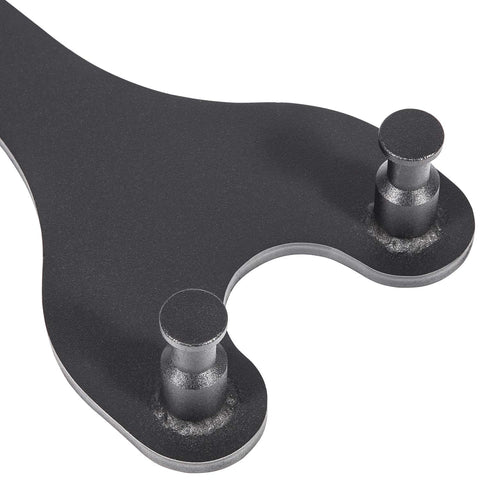 Camshaft pulley holding tool with two pins on dark gray metal base (front view)