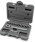 11 Piece Metric Socket Wrench Set With One Quarter Inch Drive Ratchet And One And A Half Inch Extension, Six Point Sockets In Sizes Five Through Eleven Mm in gray plastic case