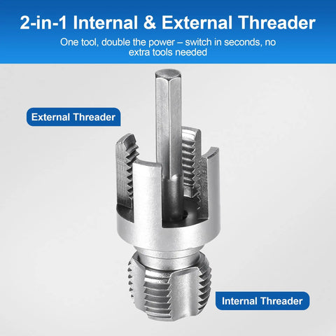 2-in-1 Internal & External Threader for PVC pipes, fits various sizes, enhances plumbing efficiency, part of 3 Pcs PVC Pipe Threader Kit.