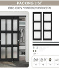 Sliding Closet Door 48 Inch Wide Two Panels Each 24.5 Inch Wide, 3 Lite Frosted Glass Bypass With Hardware Kit and Matching Fascia