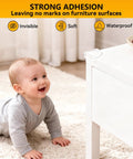 Fan Shaped Furniture Corner Protectors With Strong 3M Adhesive Tape Slam Dunk Edge Guards beside a baby crawling on soft carpet.