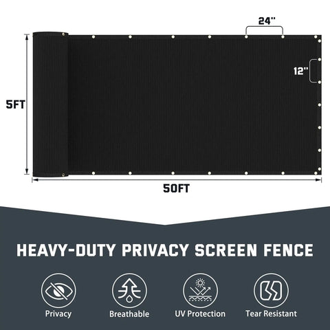 Chain Link Fence Privacy Screen 6 By 50 Feet, 90 Percent Privacy Outdoor Fence Cover With Brass Grommets, 170GSM HDPE Privacy Fence Shield, Wind And UV Resistant, Easy Install For Backyard Pool And Yard, top view with measurements