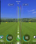 Virtual driving range display showing ball speed, distance, and spin rates for Launch Monitor And Golf Simulator With Metal Protective Case