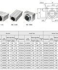 Image showing specifications and diagram for Two Pack 8mm CNC Linear Ball Bearing Slide Set SC8LUU SCS8LUU Compatible, 8mm Inner Diameter.