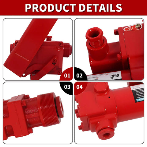 Ultra Durable 12 Volt 20 GPM Explosion Proof Fuel Transfer Pump For Gasoline Diesel showing detailed red metal housing and connections.