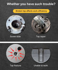 Examples of broken taps affecting work efficiency, with slides showing tap repair, screw slide, tap fracture, and the inability to work.