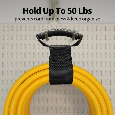 Heavy Duty Outdoor Extension Cord 200 Ft 12 Gauge 3 Conductor clamped and organized on a wall
