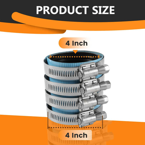 4 Inch Heavy Duty No Hub Coupling With Blue Shield For Drain Waste And Vent Systems, 304 Stainless Steel With One Piece Rubber Gasket, Built To Last, Corrosion Resistant Connector For Indoor And Outdoor Use, 4-inch size shown