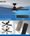 Dimensions of 42 Inch White Ceiling Fan With Integrated Led Light And Smart Remote Dead Quiet Dc Motor Reversible Blades.
