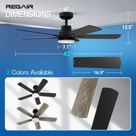 Dimensions of 42 Inch White Ceiling Fan With Integrated Led Light And Smart Remote Dead Quiet Dc Motor Reversible Blades.