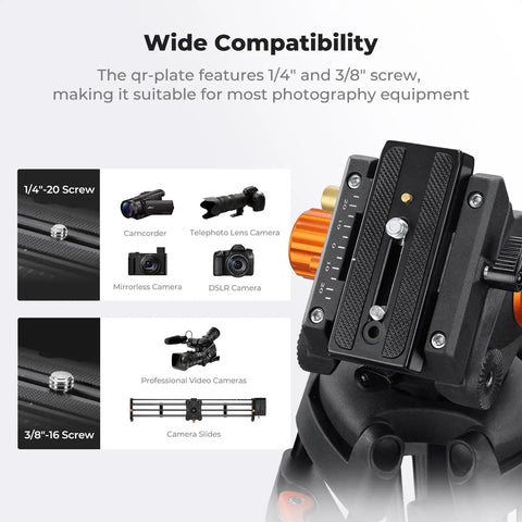 Quick release plate detail on 80 Inch Aluminum Fluid Head Video Tripod With Quick Release Plate, Smooth 360 Pan And -70 To 90 Tilt.