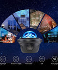 Dope Galaxy Projector With 20 Lighting Effects showcasing usage options; night light, relaxation, home party in LED ambiance