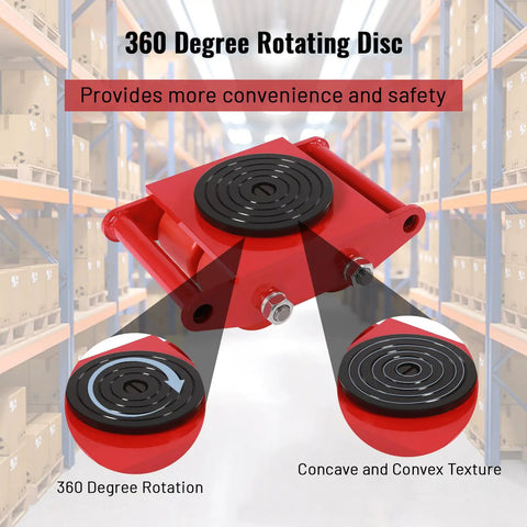 Heavy Duty Machinery Skates With 360 Degree Rotation 6 Ton Capacity showing rotating disc in warehouse setting
