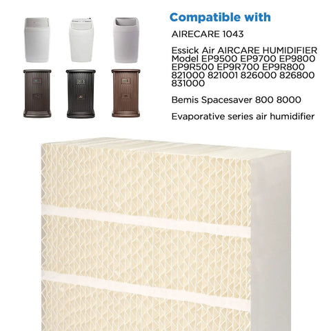 Essick 1043 Humidifier Wick Filter Replacement for Space Saver 800 8000 Series shown with compatible humidifiers
