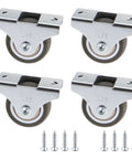 Slick Roll Mini Fixed Caster Wheels 1.26 Inch Ultra Thin Low Profile Sliding Door Casters set of four with screws.