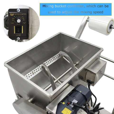 Automatic Paste And Liquid Filling Sealing Machine With Horizontal Mixing Hopper For Chili Sauce And Juice 30 To 300 Ml Bottle Filler showing mixing bucket controller for speed adjustment.