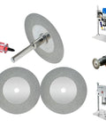 Pro Grade 3 Pack 60Mm Diamond Cutting Discs With Quarter Inch Shank Mandrel and Screwdriver, ideal for rotary drills and tile cutting.
