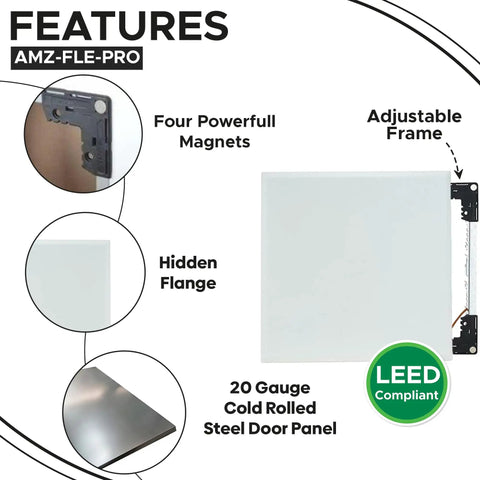 No Sweat 10.5 X 12 Inch Magnetic Wall Access Panel With Rapid Tune Frame And Solid Steel Body For Seamless Drywall Ceilings features adjustable frame and four magnets.