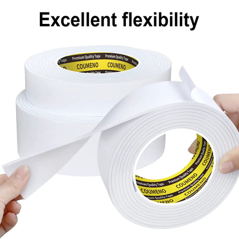 Top Shelf White Self Adhesive Foam Tape 1 Inch By 10 Feet Heavy Duty Weather Stripping showing flexibility and easy handling.