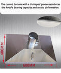 Heavy Duty Stainless Steel Fume Hood with U-shaped groove, 600mm wide, for welding smoke and dust extraction.