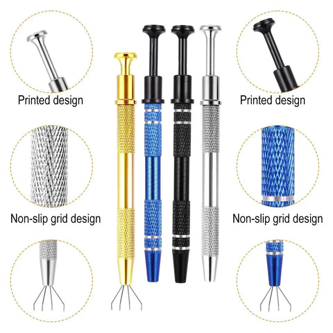 Four Piece Jewelry Grabber Tool Set With Four Claw Sprinkle Pen Four And A Half Inch Stainless Steel Piercing Tools For Jewelry Changes Nails Crafts Cake Sprinkles DIY Repairs