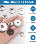 45Pcs M10x25mm Bonded Sealing Washers Featuring 304 Stainless Steel On One Side And EPDM Rubber On The Other Waterproof Gaskets For Screws Bolts ID 10mm OD 25mm Thickness 3.5mm Durable Leak Proof Seals For Outdoor And Indoor Use, 304 stainless steel washers shown in hand