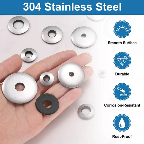 45Pcs M10x25mm Bonded Sealing Washers Featuring 304 Stainless Steel On One Side And EPDM Rubber On The Other Waterproof Gaskets For Screws Bolts ID 10mm OD 25mm Thickness 3.5mm Durable Leak Proof Seals For Outdoor And Indoor Use, 304 stainless steel washers shown in hand