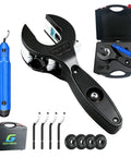 Ratcheting Tubing Cutter For Copper And Metal Pipes 5/16 To 1 1/8 Inch 2 In 1 Close Quarters Cutter With Deburring Tool And 4 Replacement Cutter Heads Boxed Set For Fast Clean Cuts In Tight Spaces, set with case