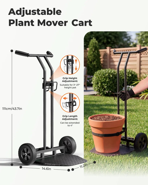 Heavy Duty Plant Caddy With Wheels Featuring Ergonomic Y Shape Handle And Non Slip Grip Smooth Rolling Garden Dolly For Moving Tall Flower Pots