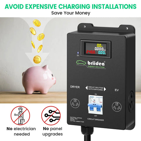 Automatic Dryer EV Charger Adapter Enables Seamless Power Sharing So You Can Top Off Your Electric Car Right From Nema 10 30 Outlets, featuring LCD display