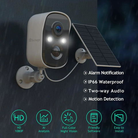Wireless Outdoor Security Cam With Solar Power And Built In 5200mAh Battery AI Motion Detection 1080P Color Night Vision