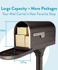 Roxbury Weather Resistant Steel Mailbox With Post Rubbed Bronze Finish Medium Curbside Mailbox With Magnetic Latch open view showing capacity