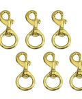 Six solid brass trigger snap hooks with rings and swivels, 3/4 in (78 mm) size, six-pack