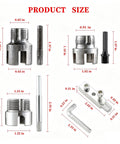 Pro Grade PVC Pipe Threader Kit 4 Piece Set With Broken Bolt Extractor showing metal threading tools and size measurements