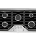 36 Inch Gas Range Protectors For GE Ranges installed on cooktop, showcasing nonstick 0.4mm liners, black stove top view