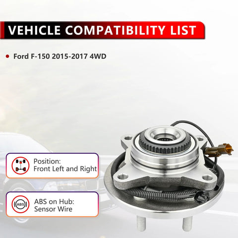 4WD Front Wheel Bearing Hub Assembly For Ford F150 2015 2016 2017 With 6 Lug Bolts And ABS Sensor, easy install replacement