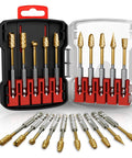 METOTY 10pc titanium gold carbide burr set for die grinder, 1/4-inch quick-change shank, in two storage cases