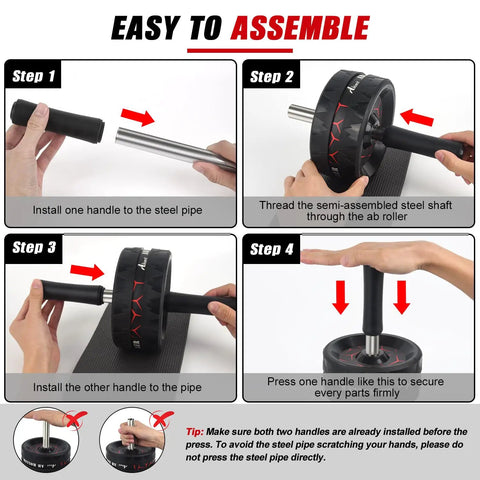 Step-by-step assembly of Ultra Wide 3.2 Inch Dual Wheel Ab Roller For Abs And Core Training With Knee Pad Accessories
