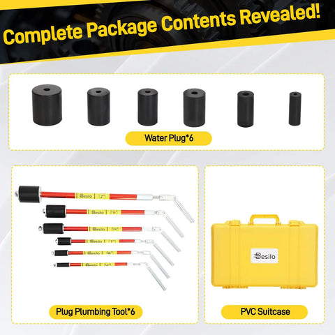 All Purpose Plumbing Repair Kit 6 Piece Set With Half To Two Inch Pipe Stoppers, Spare Gaskets, Heavy Duty Case, No Draining Solder